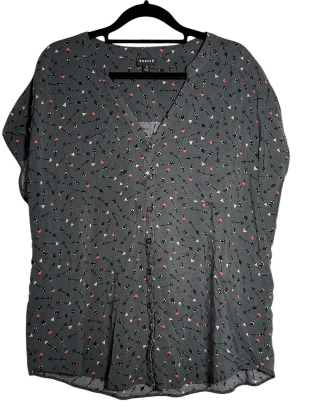 torrid Gray V-Neck Button Front Blouse with whimsical arrows